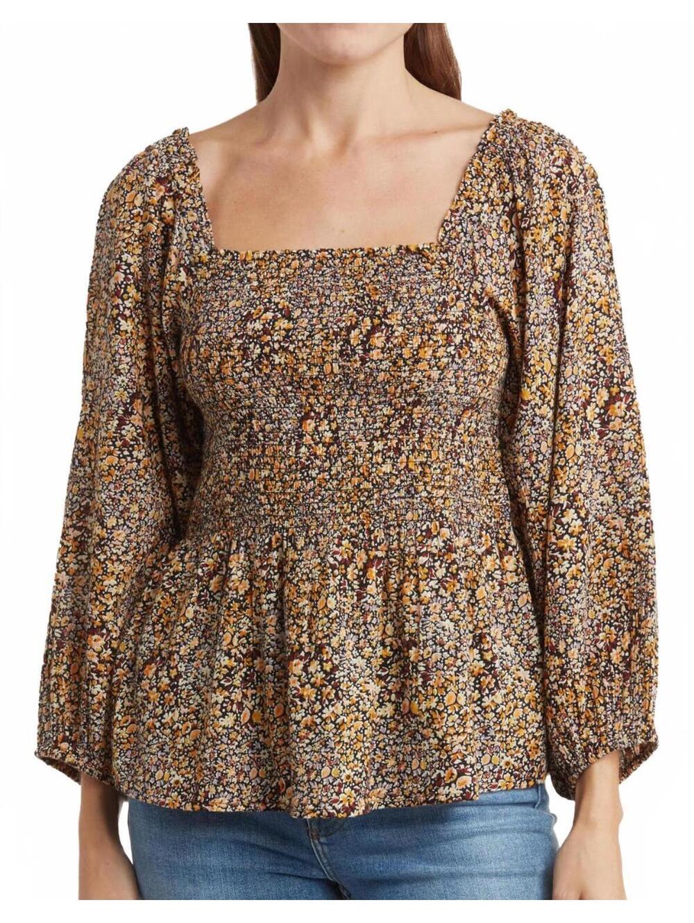 Madewell Lucie Smocked Peplum Top Cottage Brown NWT Size 2